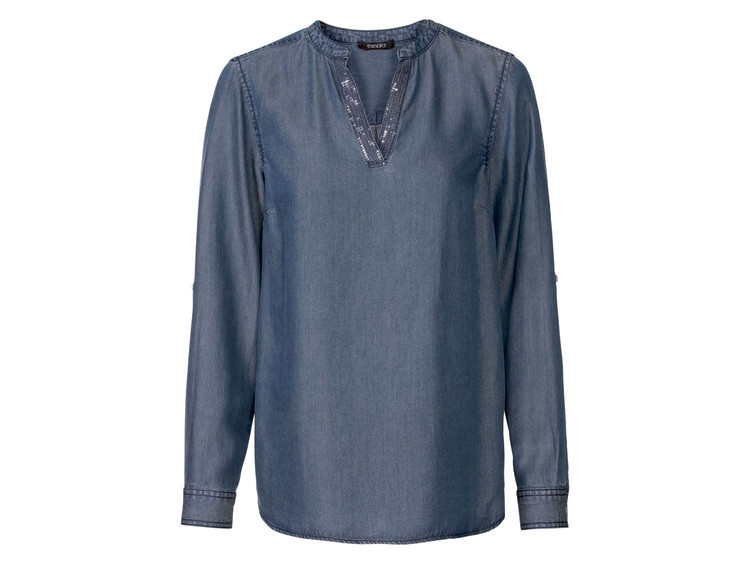 شومیز یقه پولکی جین کاغذی برند اسمارا 83 روبرو