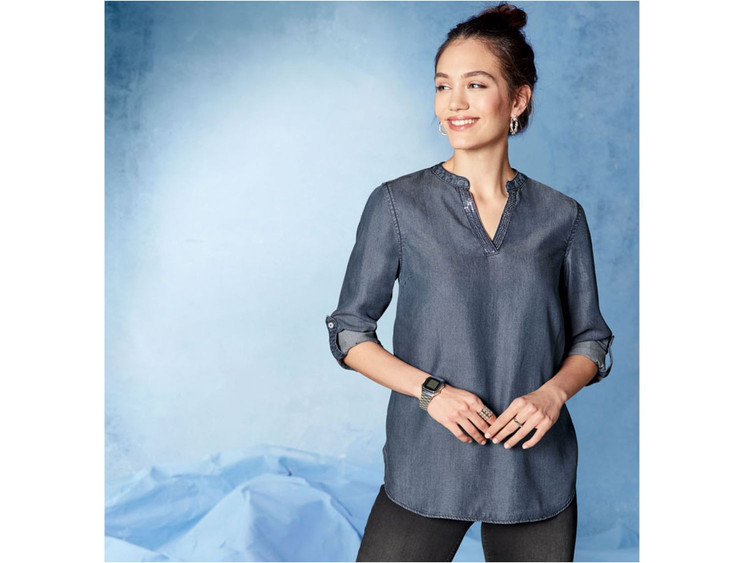 شومیز یقه پولکی جین کاغذی برند اسمارا 83 تنخور