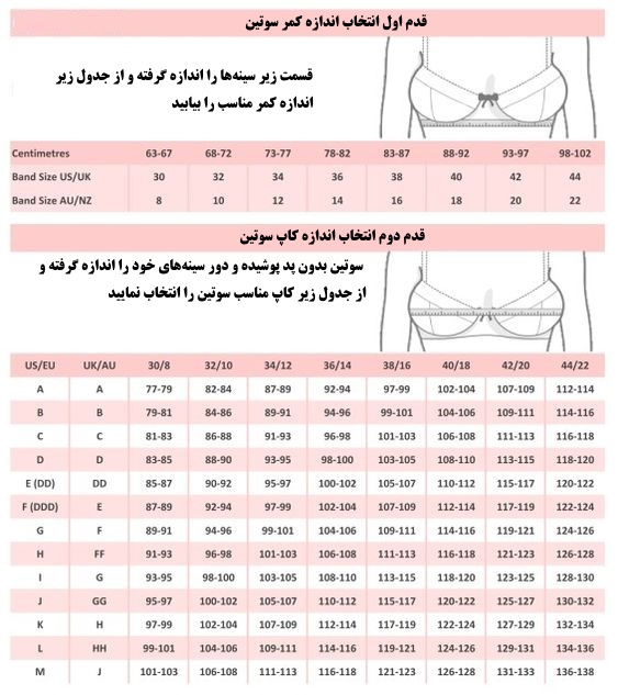 راهنمای انتخاب سایز سوتین