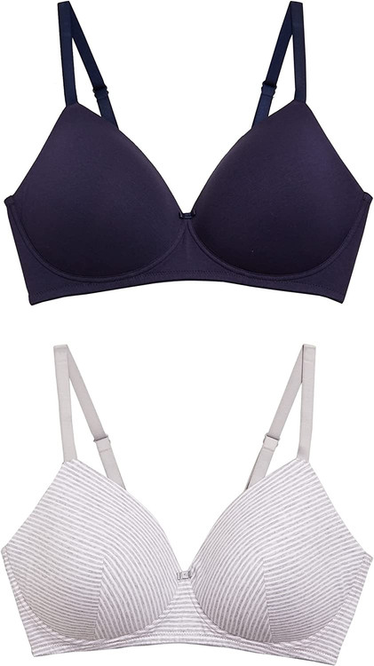 سوتین زنانه اسفنجی فنر دار برند M&S پک دوتایی سرمهای و طوسی طرح دار 124 ست