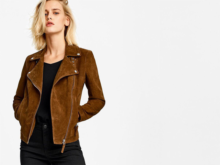 کاپشن چرم زنانه کوتاه یقه انگلیسی اسپرت برند esmara 269 تنخور 2