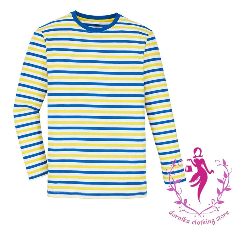 371-تیشرت راه راه زرد سفید ابی