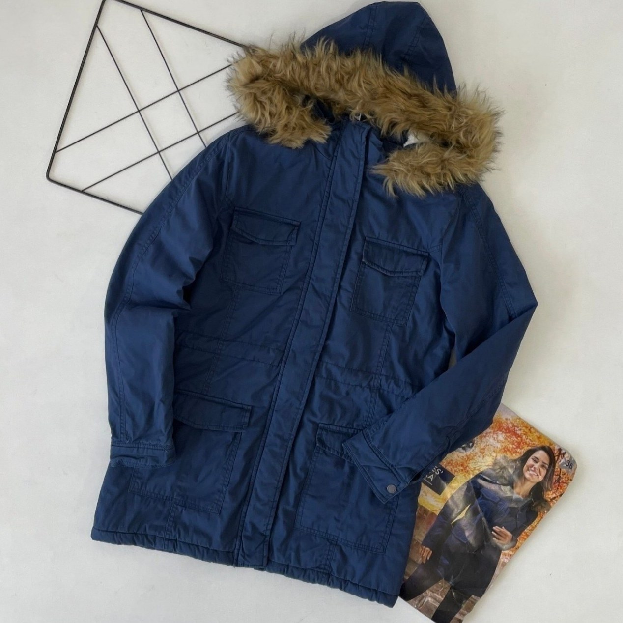 411-کاپشن کتان زنانه خزدار -3