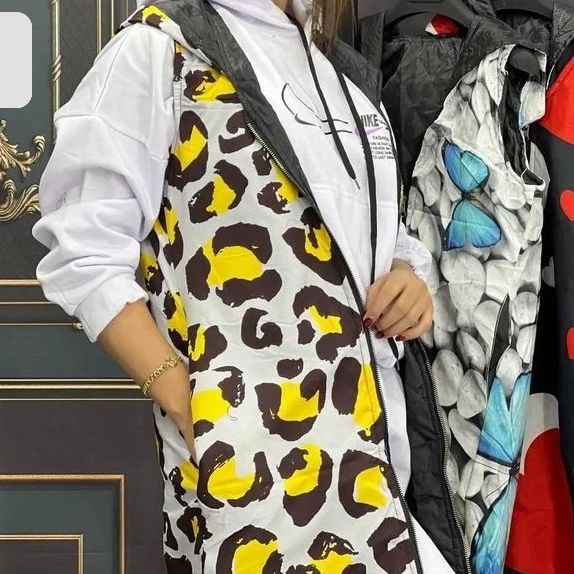 پافر کلاهدار بلند دو رویه طرحدار دخترانه-4